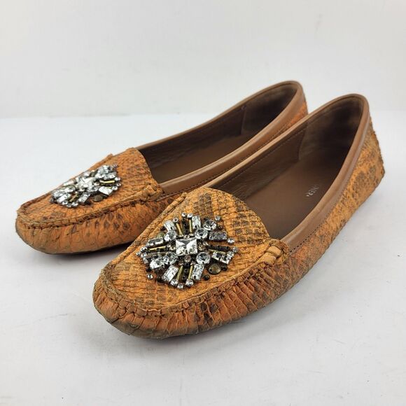 Donald J Pliner Mystic Beaded Flats Snakeskin Embellished Loafers Size 10M - Picture 10 of 11